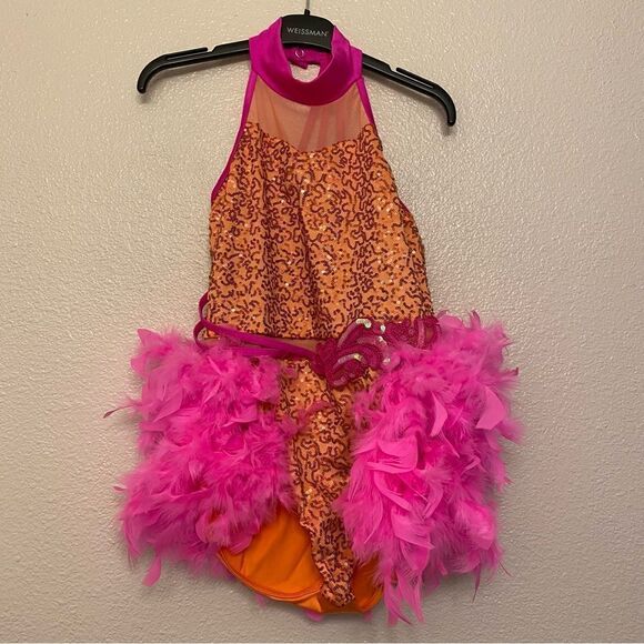 Weissman dance costume sassy Orange feather Some Call It Magic 14694 child XLC - Picture 2 of 9